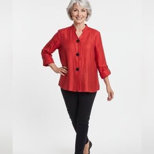 ALI MILES RED SHIMMER TUNIC/ LIGHTWEIGHT JACKET WITH 3 LARGE BUTTONS. SIZE 1X